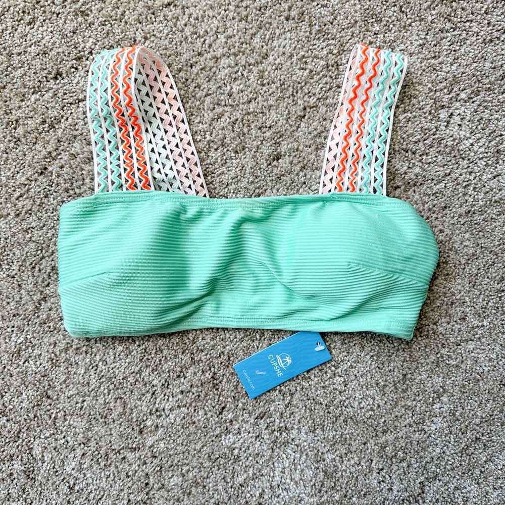 Cupshe Ribbed Bikini Top with Patterned Straps